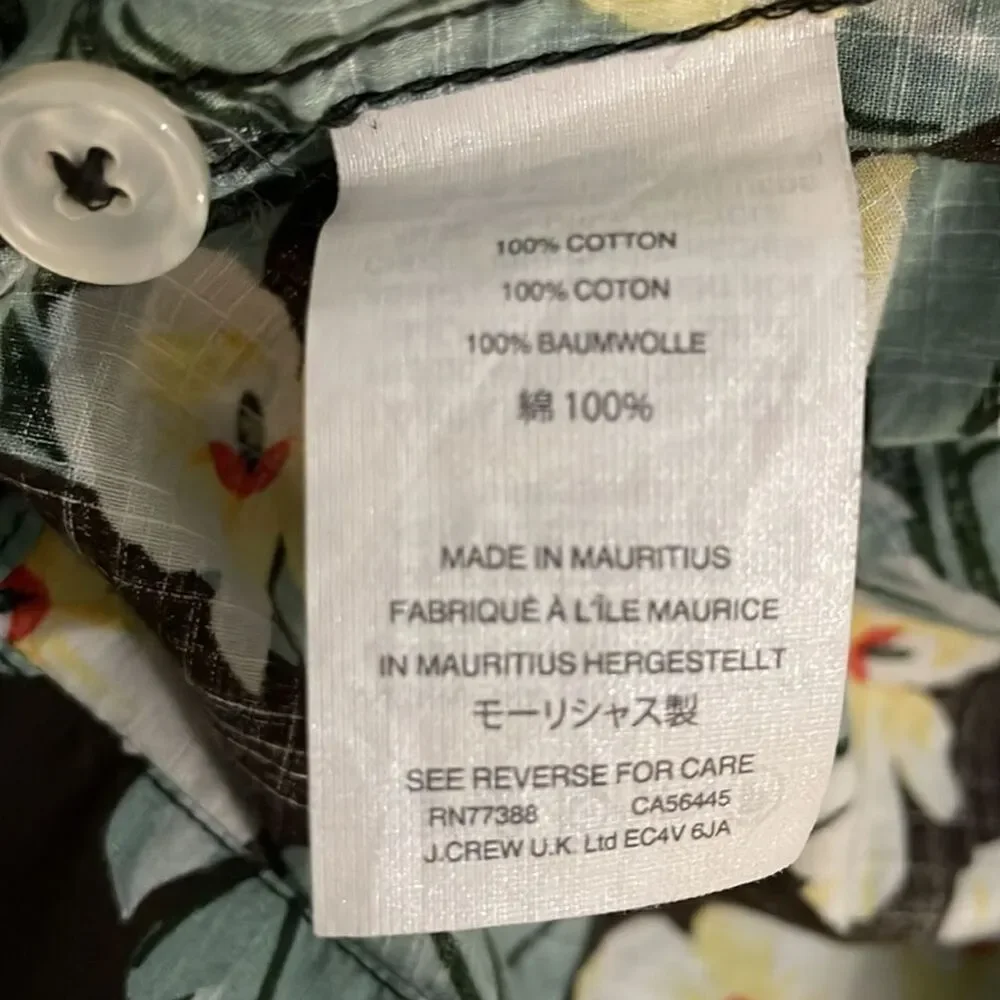 J. Crew Green and Black Hawaiian Floral Casual Button Up Shirt Mens Size Large